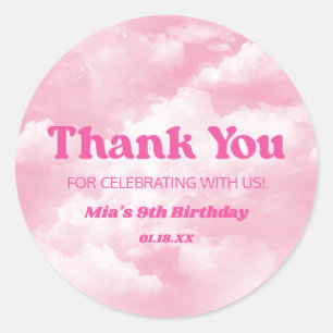 We Are On Cloud Nine Pink 9th Ninth Birthday Party Classic Round Sticker