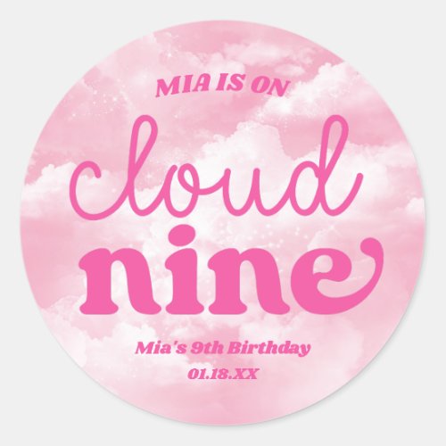 We Are On Cloud Nine Pink 9th Ninth Birthday Party Classic Round Sticker