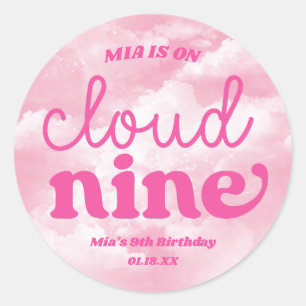 We Are On Cloud Nine Pink 9th Ninth Birthday Party Classic Round Sticker