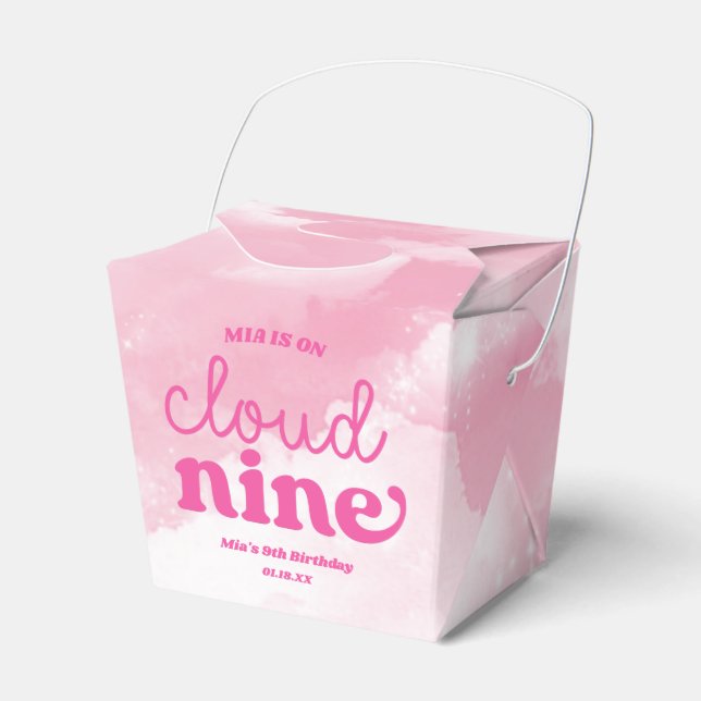 We Are On Cloud Nine Pink 9th Ninth Birthday Party Favor Boxes (Front Side)