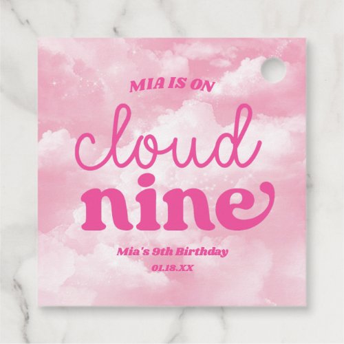 We Are On Cloud Nine Pink 9th Ninth Birthday Party Favor Tags