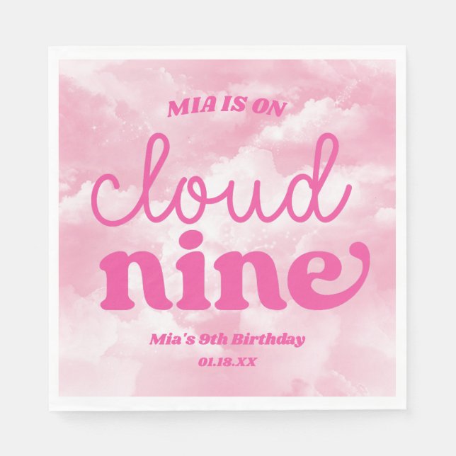 We Are On Cloud Nine Pink 9th Ninth Birthday Party Napkins (Front)