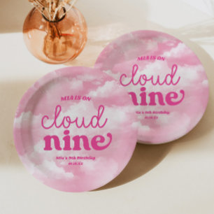 We Are On Cloud Nine Pink 9th Ninth Birthday Party Paper Plates