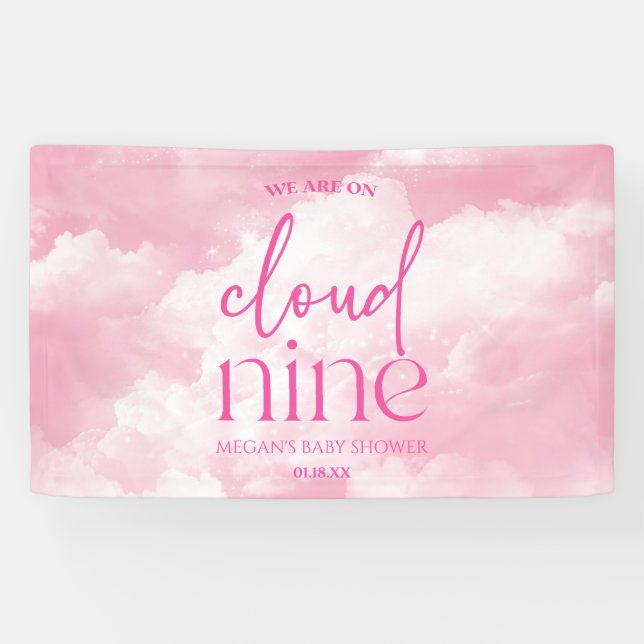 We Are On Cloud Nine Pink Baby Shower Banner (Horizontal)