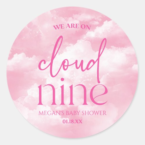 We Are On Cloud Nine Pink Baby Shower Classic Round Sticker