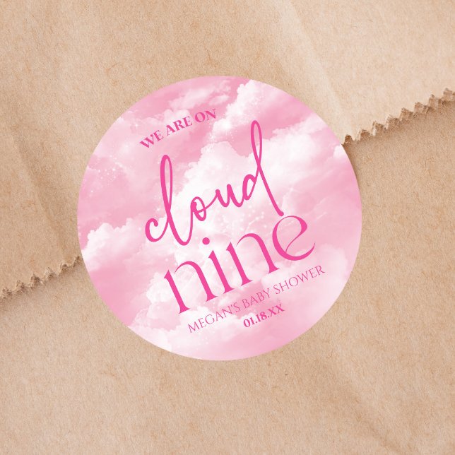 We Are On Cloud Nine Pink Baby Shower Classic Round Sticker (Creator Uploaded)