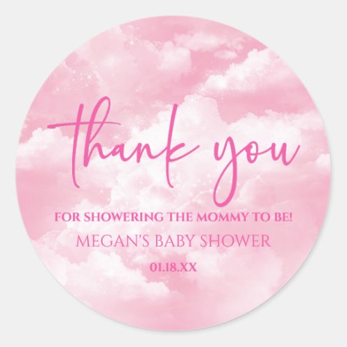 We Are On Cloud Nine Pink Baby Shower Classic Round Sticker