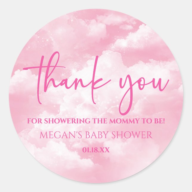 We Are On Cloud Nine Pink Baby Shower Classic Round Sticker (Front)