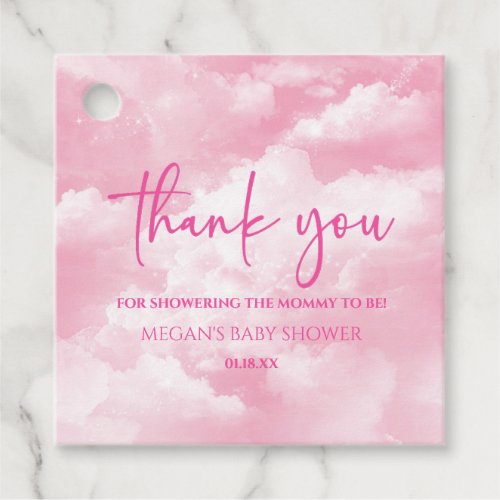We Are On Cloud Nine Pink Baby Shower Favor Tags