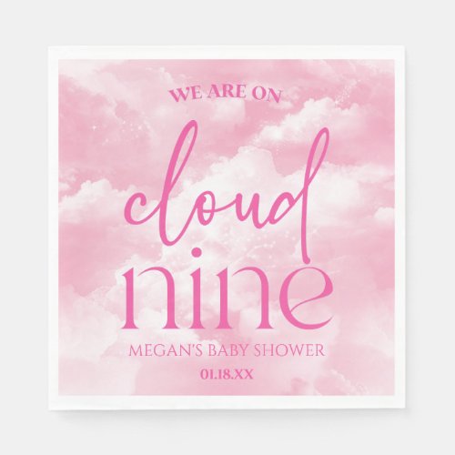 We Are On Cloud Nine Pink Baby Shower Napkins