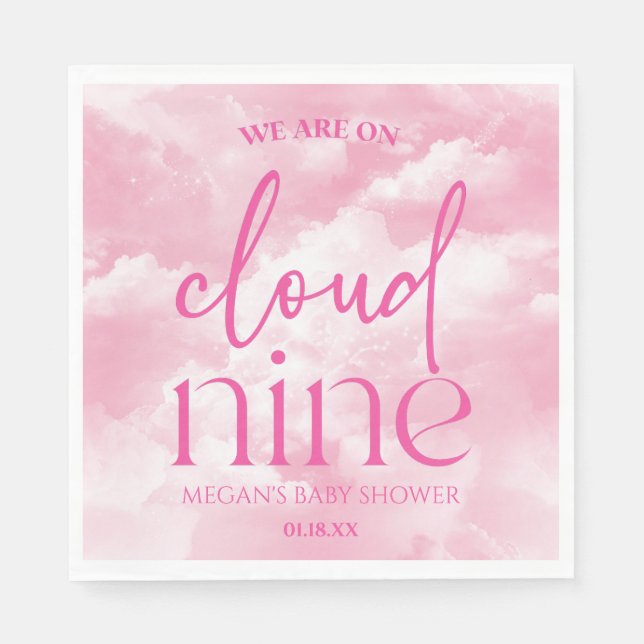 We Are On Cloud Nine Pink Baby Shower Napkins (Front)