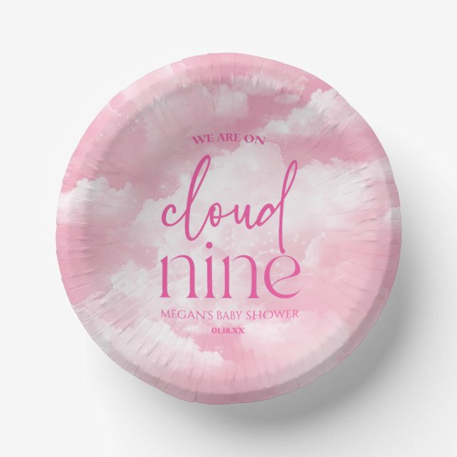We Are On Cloud Nine Pink Baby Shower Paper Bowls (Front)