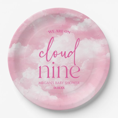 We Are On Cloud Nine Pink Baby Shower Paper Plates