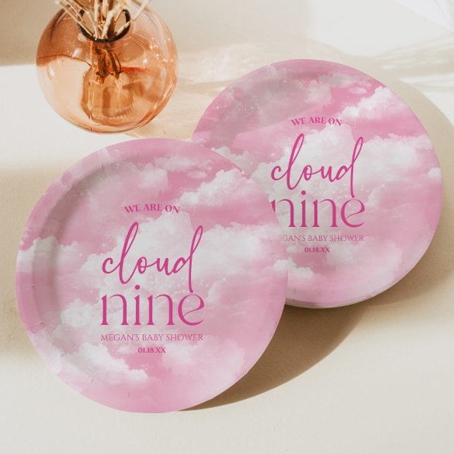 We Are On Cloud Nine Pink Baby Shower Paper Plates (Creator Uploaded)
