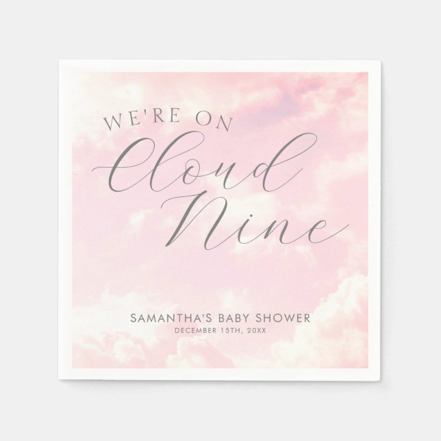 We Are On Cloud Nine Pink Clouds Baby Shower Napkins (Front)