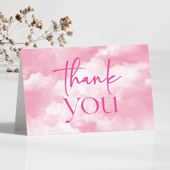 We Are On Cloud Nine Pink Clouds Baby Shower Thank You Card (Creator Uploaded)