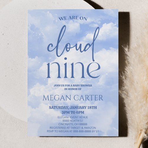 We Are On Cloud Nine Sparkle Clouds Baby Shower Invitation