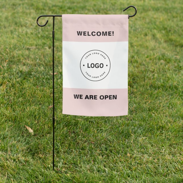 We Are Open Bakery Logo Pink Sign Flag (In SItu)