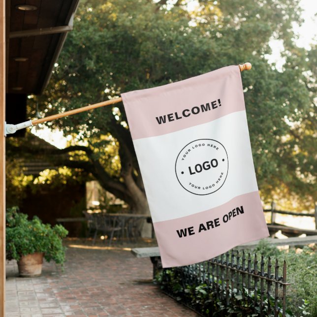 We Are Open Bakery Logo Pink Sign Flag (In SItu)