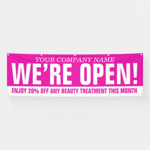 We are open beauty business pink white signage banner