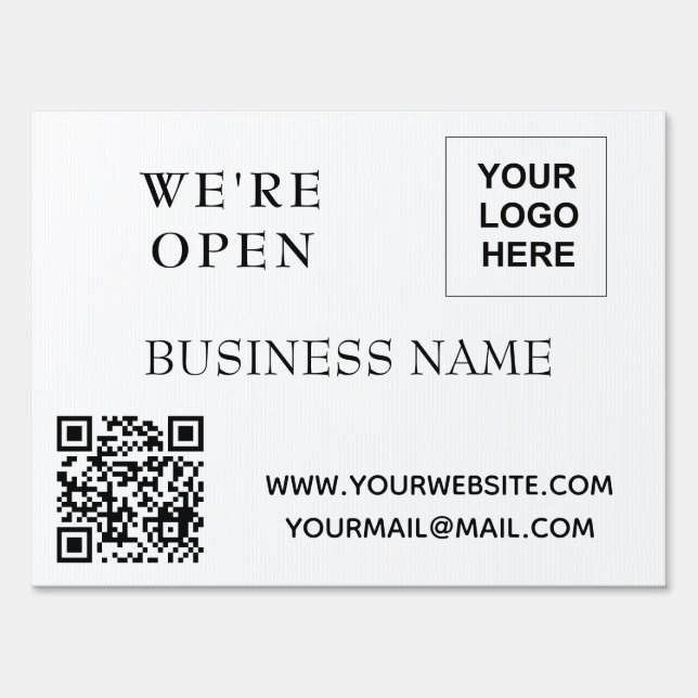 We are open Business Logo QR code Sign (Front)