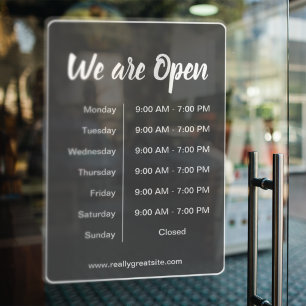 We are Open l Gray Business Opening Hours  Window Cling