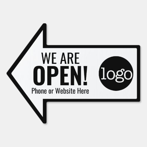 We are Open logo website phone number black white Sign