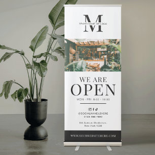 We Are Open Minimalist Business Logo Photo Modern Retractable Banner