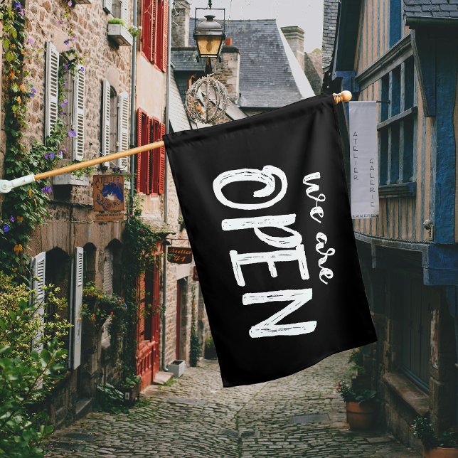 We Are Open Sign Black Modern Business Flag (Creator Uploaded)