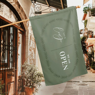 We Are Open Sign Elegant Sage Green Salon Flag