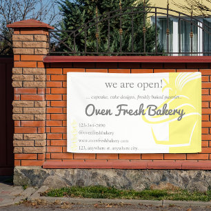 We are Open Yellow Cupcake Bakery Business Banner