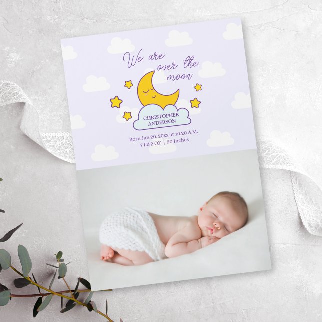 We Are Over The Moon Baby Photo Birth Announcement (Creator Uploaded)