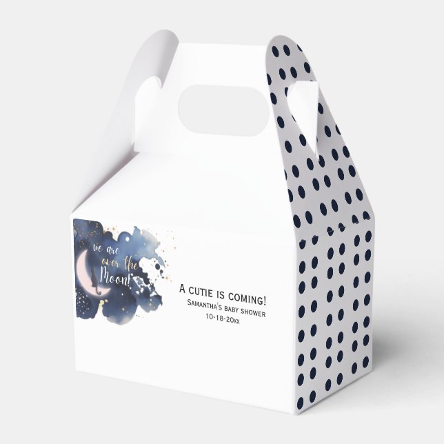 We are over the moon baby shower blue  favor boxes (Front Side)