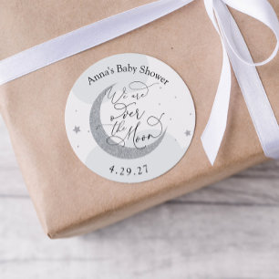 We Are Over the Moon Baby Shower Classic Round Sti Classic Round Sticker