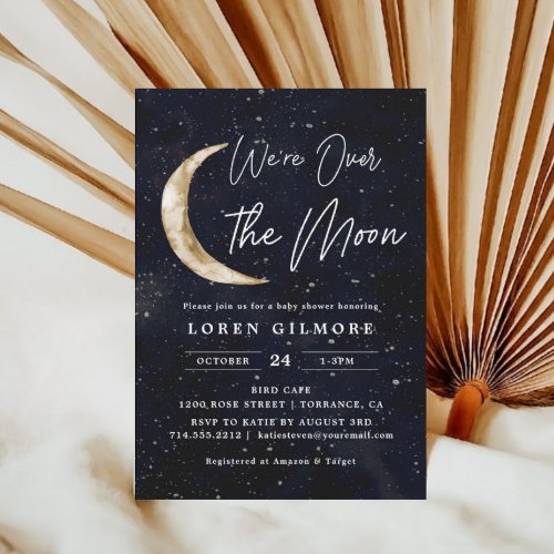 We Are Over The Moon Baby Shower  Galaxy Invitation