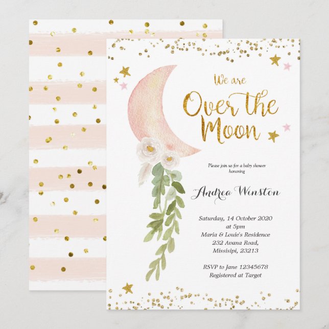 We are Over the Moon Baby Shower Invitation (Front/Back)