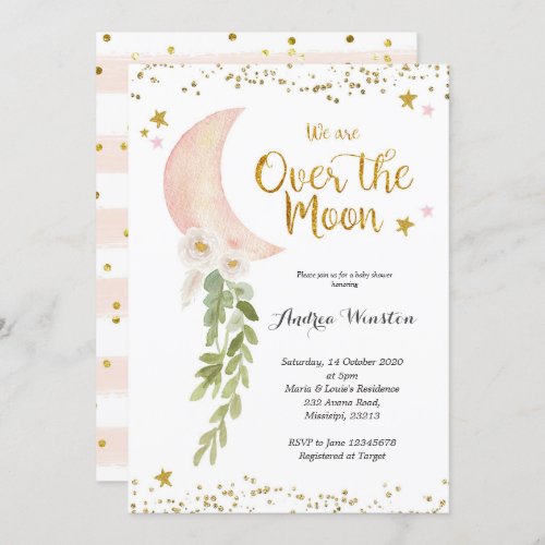 We are Over the Moon Baby Shower Invitation