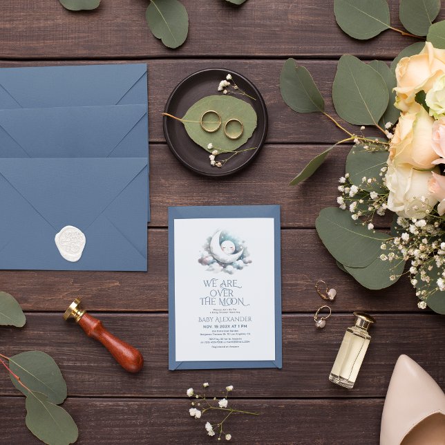 We Are Over The Moon Baby Shower Party Invitation (Creator Uploaded)