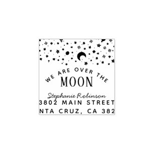 We Are Over The Moon Baby Shower Return Address Rubber Stamp