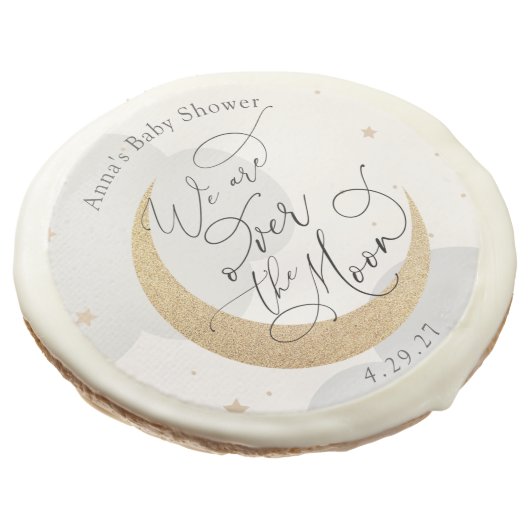 We Are Over the Moon Baby Shower Sugar Cookie (Angled)