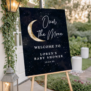 We Are Over The Moon Baby Shower Welcome Sign