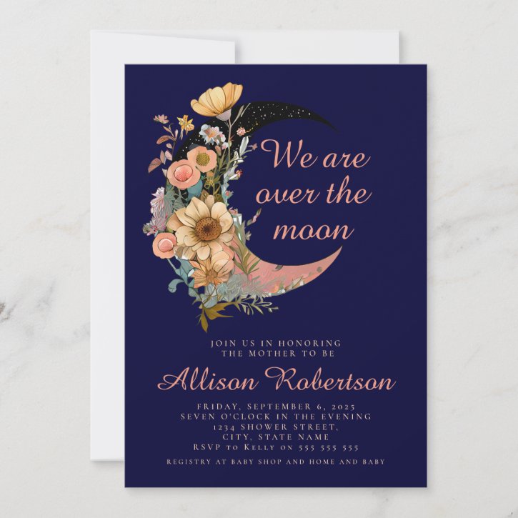 We Are Over The Moon Blue Floral Girl Baby Shower 