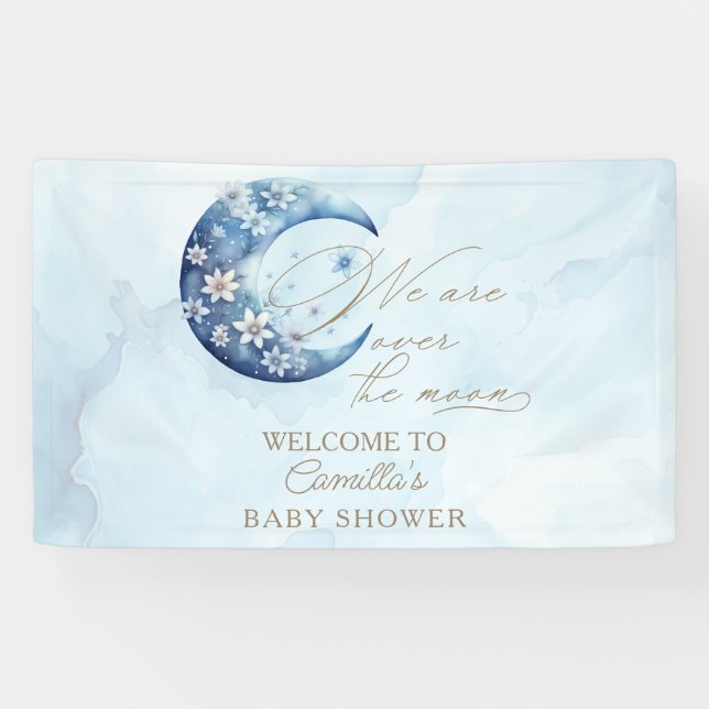 We Are Over The Moon Boy Baby Shower Banner (Horizontal)