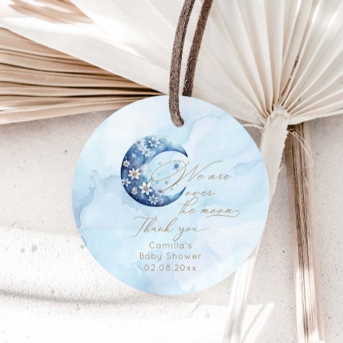 We Are Over The Moon Boy Baby Shower  Favor Tags