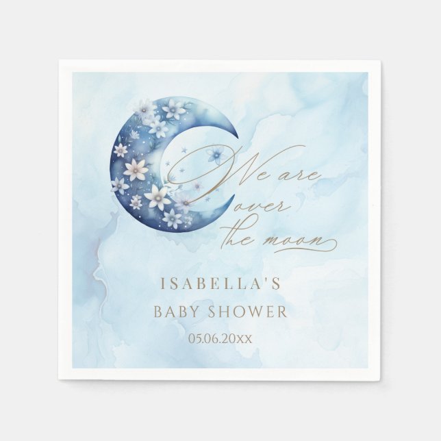 We Are Over The Moon Boy Baby Shower Napkins (Front)