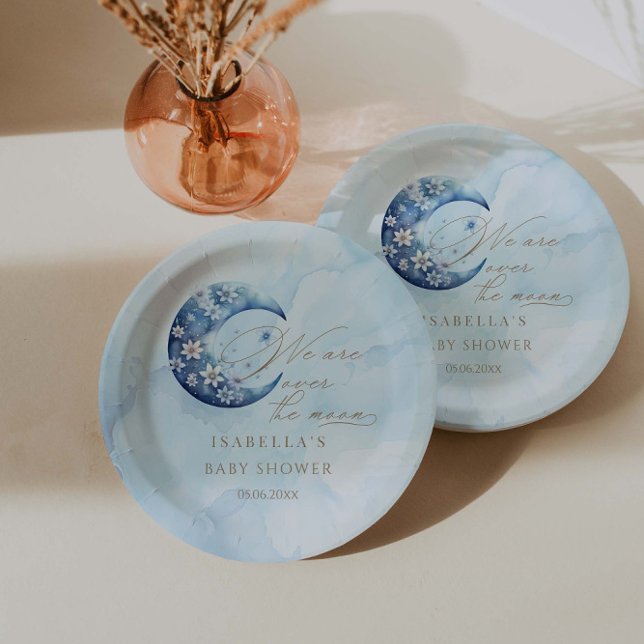 We Are Over The Moon Boy Baby Shower Paper Plates (Creator Uploaded)