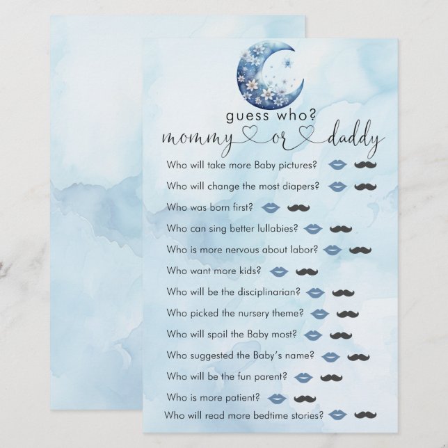 We Are Over The Moon Boy Shower "Guess Who" Game (Front/Back)