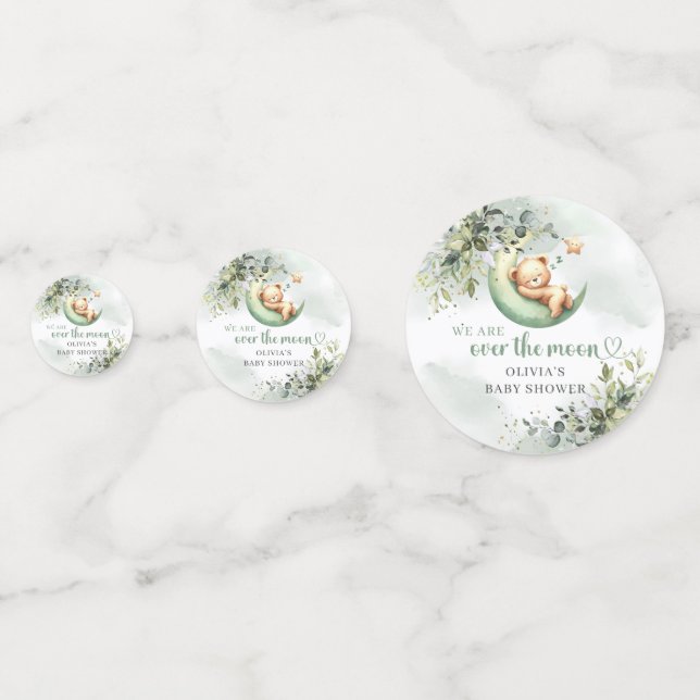 We are over the moon gender neutral teddy bear confetti (Fronts)