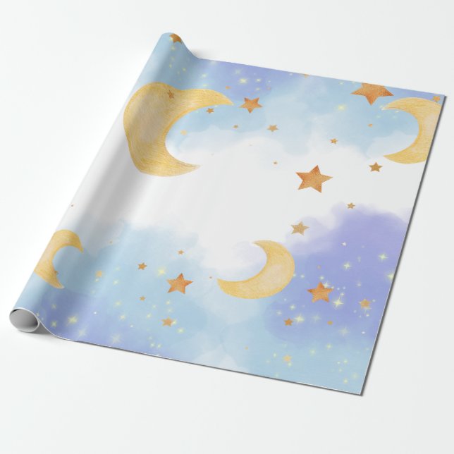 We are "Over the Moon" gift wrapping paper (Unrolled)
