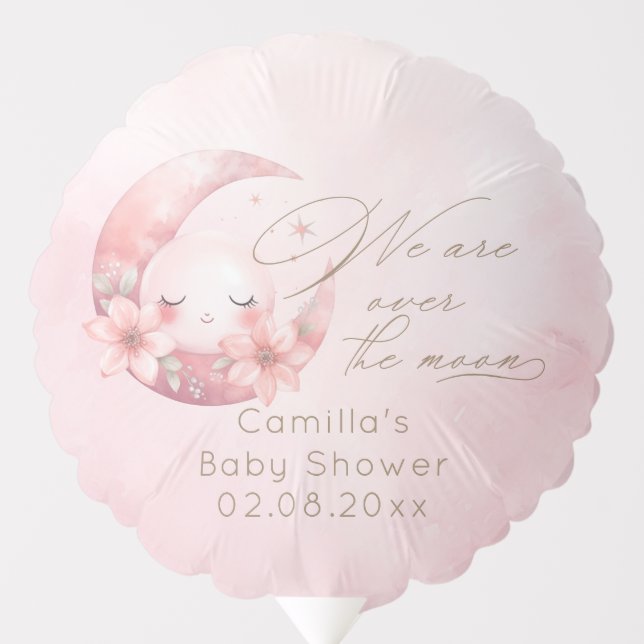 We Are Over The Moon Girl Baby Shower Balloon (Front)